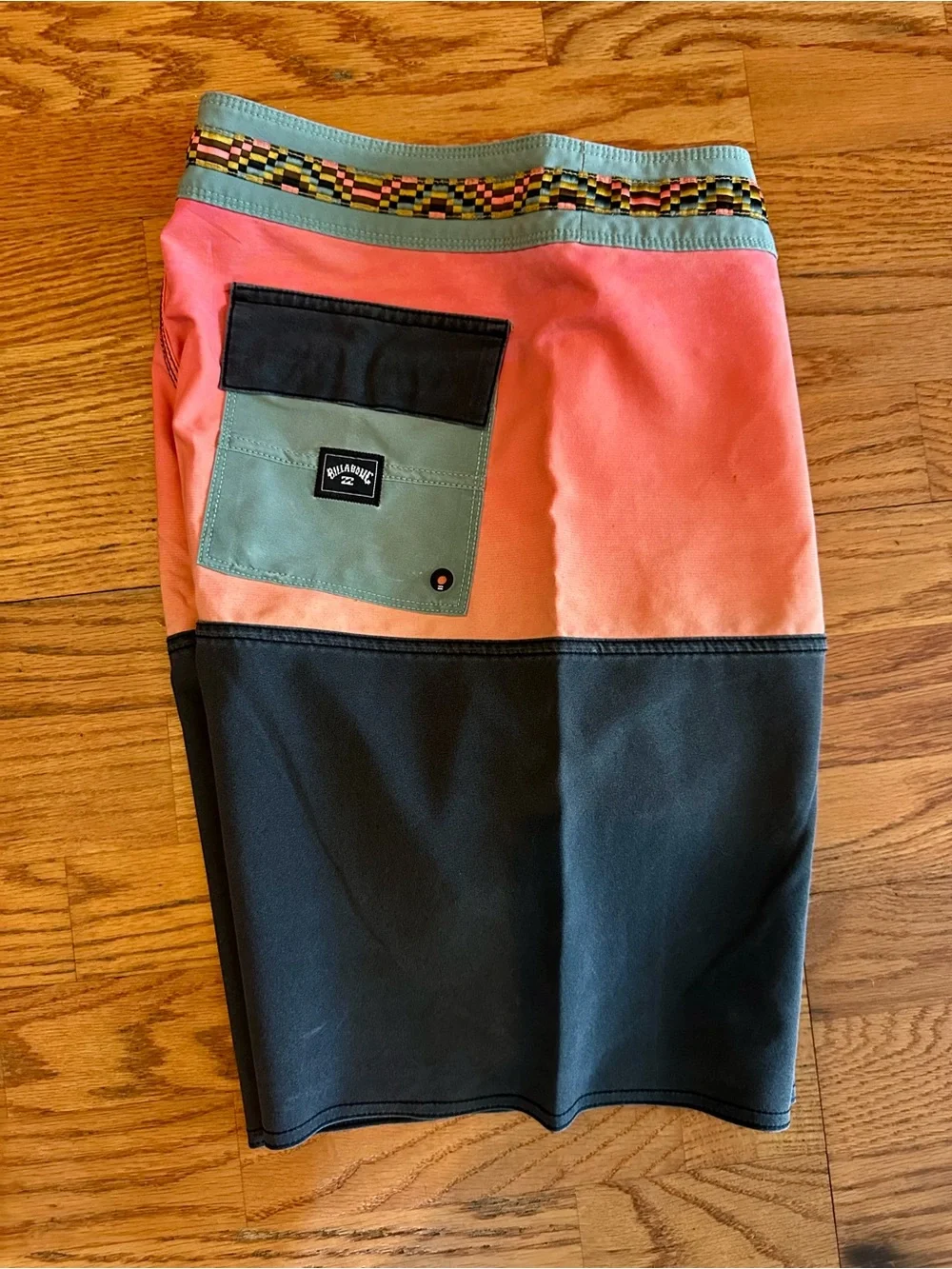 Billabong Coral and Black Colorblock Swim Board Shorts with Mint Waistband